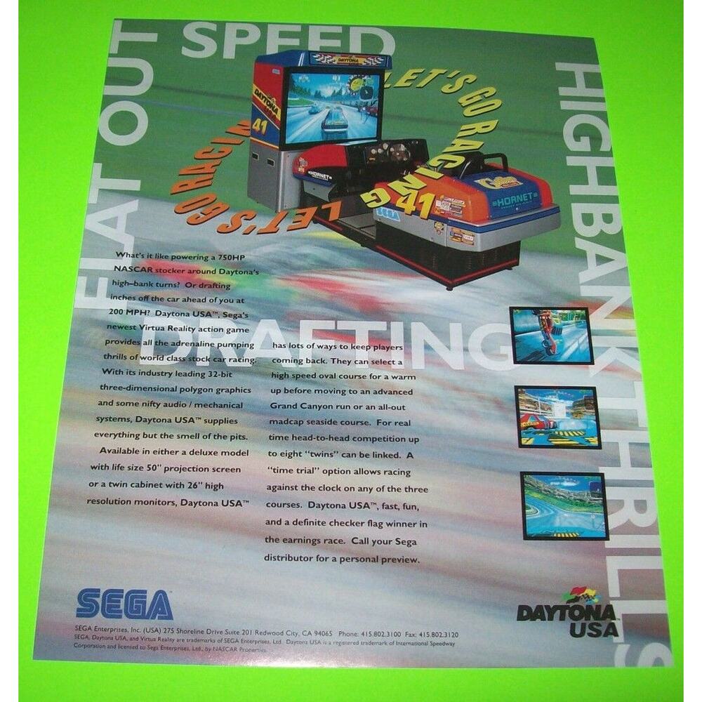 Daytona USA Arcade FLYER Original NOS Video Game Auto Racing Version 2 Vintage